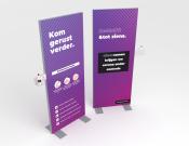 Welkom desinfectie display incl handgel 80 x 200 cm - Kleur: Purple